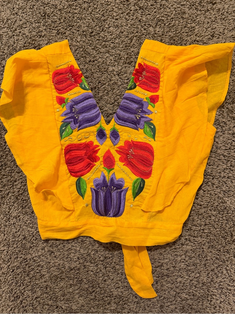 Yellow Embroidered V-Neck Floral Women’s Top